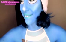 Busty Smurfette sucks and licks her eret blue nipples